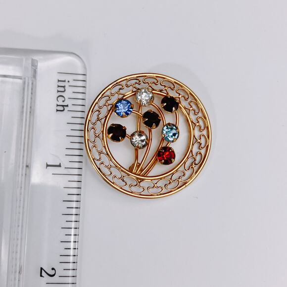 VTG Signed Carla 12K GF Multicolor Rhinestone Circle Brooch 1960s Spray Pin - Picture 5 of 8